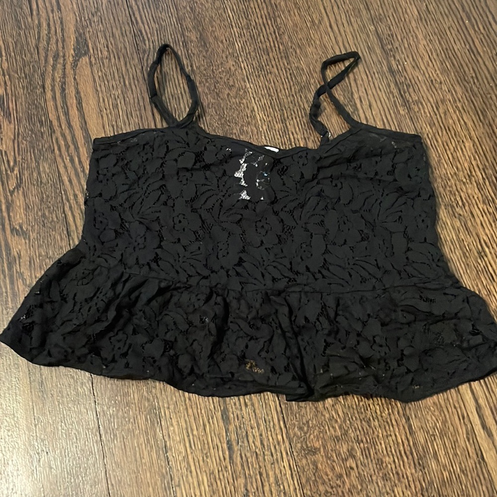 BCBGeneration black lace crop peplum tank